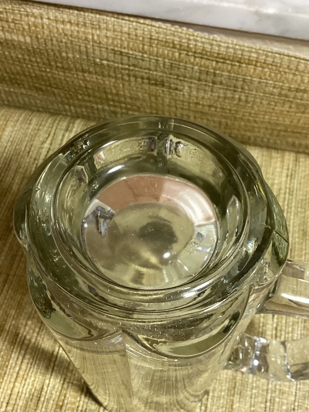 Glass Beer Stein with Brass Golf Emblem - Clear Raised Metal Medallion